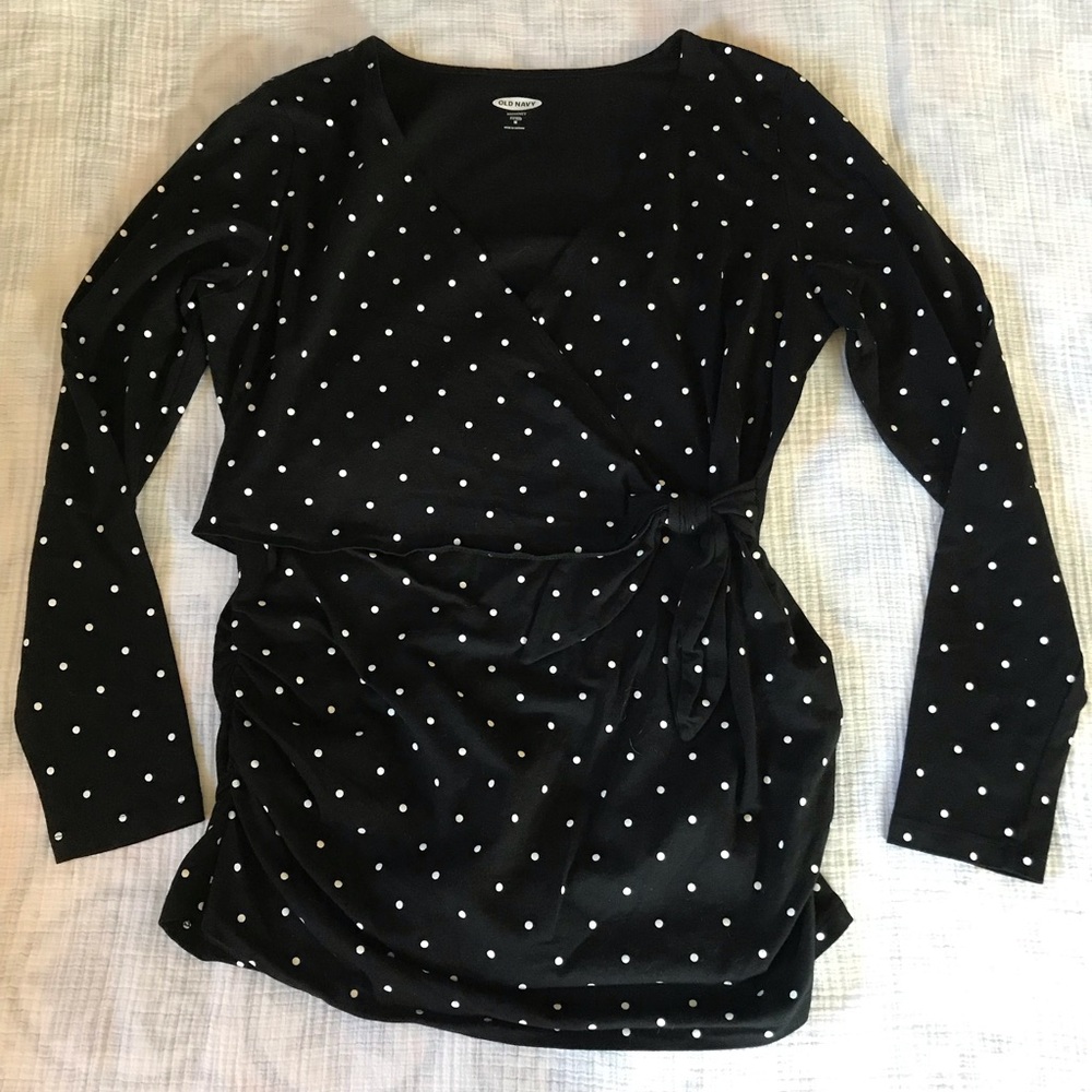 Polka dot side tie maternity shirt size M
